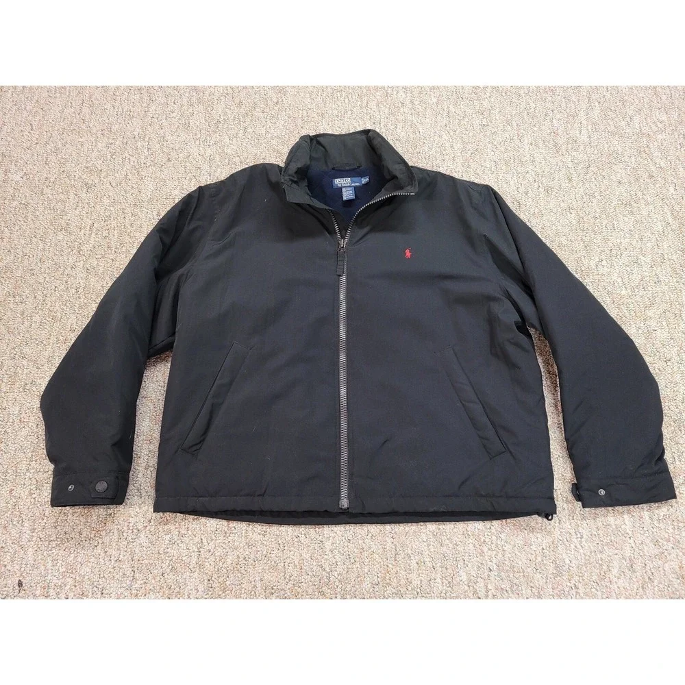 Polo Ralph Lauren Jacket Mens 2XL Black Full Zip Quilted Fleece Lined Casual XXL